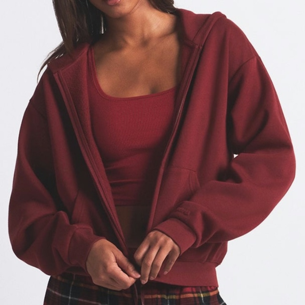 NWT Skims Cotton Fleece Zip Up Jacket - Merlot L